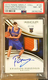 KRISTAPS PORZINGIS 2015-16 IMMACULATE #/99 ROOKIE PATCH AUTO RC PSA 8 KNICKS